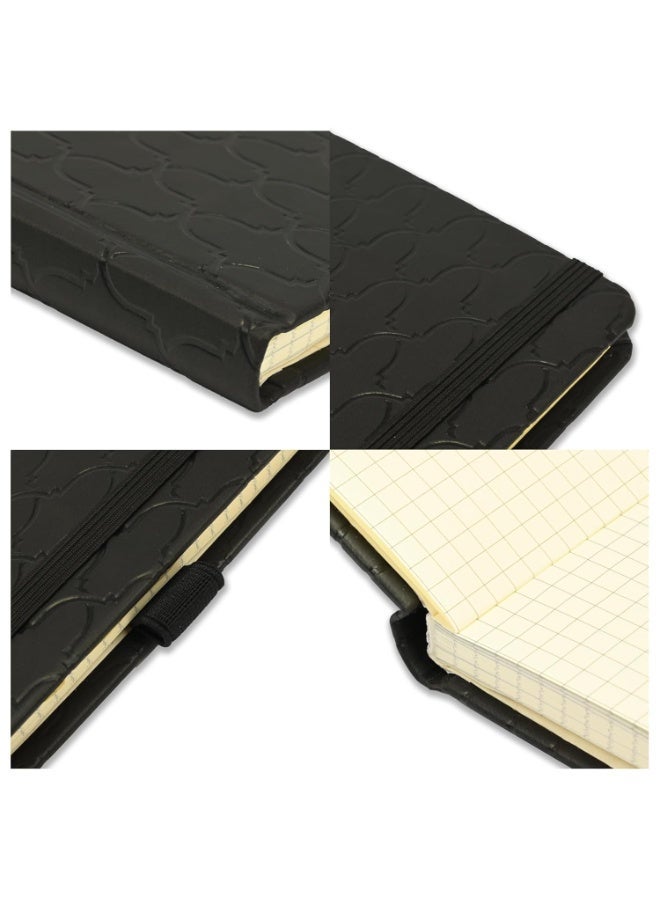 FIS® Executive Notebook, Italian PU Materials, A6 Size(105x148mm), 96 Sheets, 5mm Square Lines, Elastic Band Closure Type, Black Color, Design 1-FSNBEX5MA6BKD1 - Image 3
